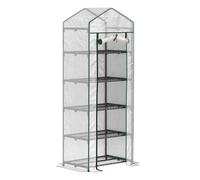 Outsunny invernadero de exterior 69x49x193 cm invernadero pequeño con 5 estantes puerta enrollable con cremallera cubierta de pe 135 g/m² y marco de acero para cultivar plantas flores transparente 49 