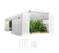 Outsunny Invernadero de Exterior 6x3x2 m, Invernadero de Túnel con 3 Puertas Enrollables, Ventanas de Malla, Cubierta PE 140g/m² Anti-UV y Marco de Acero Galvanizado, para Cultivos, Plantas White
