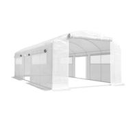 Outsunny invernadero de exterior 6x3x2 m, invernadero de túnel con 3 puertas enrollables, ventanas de malla, cubierta pe 140g/m² anti-uv y marco de acero galvanizado, para cultivos, plantas, blanco