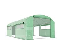Outsunny invernadero de exterior 6x3x2 m, invernadero de túnel con 3 puertas enrollables, ventanas de malla, cubierta pe 140g/m² anti-uv y marco de acero galvanizado, para cultivos, plantas, verde