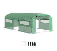 Outsunny Invernadero de Exterior 6x3x2 m Invernadero de Túnel con 6 Ventanas de Malla Cubierta de PE Anti-UV y 3 Puertas Enrollables con Cremallera Invernadero para Jardín Patio Green 594x300x200cm