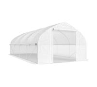 Outsunny invernadero de exterior, 6x3x2 m, invernadero de túnel con 8 ventanas, cubierta de pe, anti-uv y puerta enrollable con cremallera, paredes laterales con malla, para cultivos, plantas, blanco
