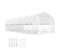 Outsunny Invernadero de Exterior 6x3x2 m Invernadero de Túnel con 8 Ventanas Cubierta de PE Anti-UV y Puerta Enrollable con Cremallera Paredes Laterales con Malla Blanco White 595x300x200cm