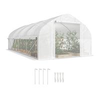 Outsunny Invernadero de Exterior, 6x3x2 m, Invernadero de Túnel con 8 Ventanas, Cubierta de PE, Anti-UV y Puerta Enrollable con Cremallera, Paredes Laterales con Malla, para Cultivos, Plantas, Blanco