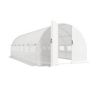 Outsunny invernadero de exterior 6x3x2 m, invernadero de túnel con puerta con bisagras, ventanas de malla, cubierta pe 140g/m² y marco de acero galvanizado, anti-uv, impermeable, para cultivos, blanco