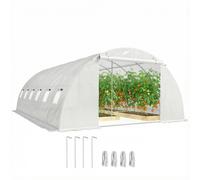 Outsunny Invernadero de Exterior 6x4x2 m, Invernadero de Túnel con 2 Varillas de Soporte, Puertas Enrollables, Ventanas de Malla, Cubierta PE y Marco de Acero Galvanizado, Anti-UV, Impermeable White