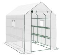 Outsunny Invernadero de Exterior con 12 Estantes Puerta Enrollable Cubierta de PE y Marco de Acero 140x213x190 cm Blanco