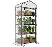 Outsunny Invernadero de Exterior con 4 Estantes, Invernadero Pequeño con Puerta Enrollable, Marco de Acero y Cubierta de Plástico, Anti-UV para Plantas, Macetas, Flores, 70x50x160 cm, Transparente Tra