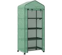Outsunny Invernadero de Exterior con 4 Estantes Ruedas Puerta Enrollable Cubierta de PE y Marco de Acero 69x50x165 cm Verde
