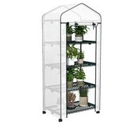 Outsunny Invernadero de Exterior con 4 Estantes Ruedas Puerta Enrollable Cubierta de PE y Marco de Acero 69x50x165 cm Blanco BLANCO