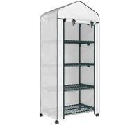 Outsunny Invernadero de Exterior con 4 Estantes Ruedas Puerta Enrollable Cubierta de PE y Marco de Acero 69x50x165 cm Blanco