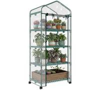 Outsunny Invernadero de Exterior con 4 Estantes y Ruedas, Invernadero Pequeño con Puerta Enrollable, Marco de Acero y Cubierta de PVC, Anti-UV para Plantas, Macetas, Flores, 70x50x165 cm, Transparente