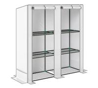 Outsunny invernadero de exterior con techo inclinado invernadero pequeño con 3 estantes 2 puertas enrollables cubierta de pe y marco de acero para cultivos plantas flores 144x48x152 cm blanco
