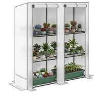 Outsunny Invernadero de Exterior con Techo Inclinado Invernadero Pequeño con 3 Estantes 2 Puertas Enrollables Cubierta de PE y Marco de Acero para Cultivos Plantas Flores 144x48x152 cm Blanco White 14