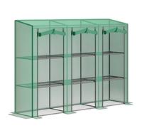 Outsunny Invernadero de Exterior de 3 Niveles Invernadero de Jardín con 9 Estantes Puerta Enrollable con Cremallera Marco de Acero Cubierta de PE 140g/m² Anti-UV para Terraza 215x46x151cm Green