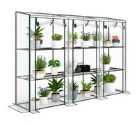 Outsunny Invernadero de Exterior de 3 Niveles Invernadero de Jardín con 9 Estantes Puerta Enrollable con Cremallera Marco de Acero Cubierta de PE 140g/m² Anti-UV para Terraza 215x46x151cm Transparente