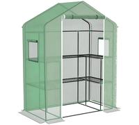 Outsunny Invernadero de Exterior de 3 Niveles Invernadero de Jardín con Puerta Enrollable 2 Ventanas Estantes en Forma de U para Cultivo de Plantas en Terraza Patio 140x73x190 cm Verde Green 140x73x19