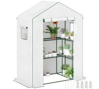 Outsunny Invernadero de Exterior Invernadero Pequeño de 3 Niveles con 9 Estantes Puerta Enrollable 2 Ventanas Cubierta de PE y Marco de Acero para Cultivos Plantas Flores 140x73x190 cm Blanco