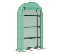 Outsunny invernadero de exterior invernadero pequeño de 4 niveles con 4 estantes puerta enrollable cubierta de pe 140g/m² y marco de acero para cultivos plantas flores 105x45x160 cm verde