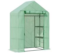 Outsunny Invernadero de jardín 141x72x191 cm 4 estantes puerta enrollable marco acero Verde
