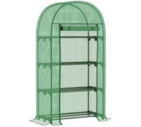 Outsunny Invernadero de Jardín con 4 Estantes Metálicos Puerta Enrollable y Cubierta de PE Vivero Casero de Terraza para Cultivo Plantas Flores