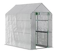 Outsunny Invernadero de Jardín con 4 Estantes Puerta Cubierta de PE 140g/m² y Marco de Acero para Cultivos Plantas Macetas Flores Aosom España