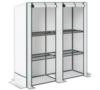 Outsunny Invernadero de jardín con estantes metálicos de 3 niveles invernadero de balcón cubierta PE techo inclinado 144 x 48 x 152 cm blanco Aosom España