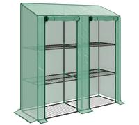 Outsunny Invernadero de Jardín de 3 Niveles con Estantes Techo Inclinado y Puertas con Cremallera 143x46x141/151 cm Verde Aosom España