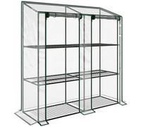 Outsunny Invernadero de Jardín de 3 Niveles con Estantes Techo Inclinado y Puertas con Cremallera 143x46x141/151 cm Transparente Aosom España