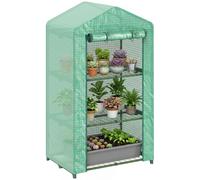 Outsunny Invernadero de Jardín de 3 Niveles Exterior 69x49x125 cm Verde | 3 Estantes, Puerta Enrollable, Marco de Metal, Cubierta de PE, Anti-UV, Impermeable, para Terraza, Patio