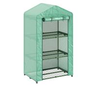 Outsunny invernadero de jardín de 3 niveles, invernadero de exterior con 3 estantes, puerta enrollable, marco de metal, cubierta de pe, anti-uv, impermeable, para terraza, patio, 69x49x125 cm, verde