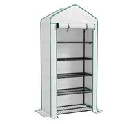 Outsunny invernadero de jardín de 5 niveles invernadero pequeño exterior con puerta enrollable con cremallera anti-uv diseño ensanchado y estantes para cultivo de plantas flores 90x49x193 cm blanco