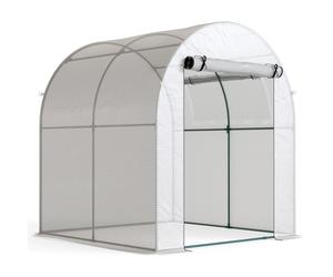 Outsunny Invernadero de Jardín de Túnel Pequeño con Puerta Enrollable y Ventana de Malla 180x180x200 cm Blanco Aosom España