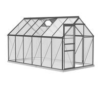 Outsunny Invernadero de jardín en policarbonato y aleación de aluminio con base, invernadero con ventana regulable y puerta corredera 190x375x199cm