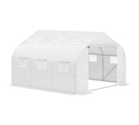 Outsunny Invernadero de Jardín Invernadero de Plantas 350x300x200cm Tipo Túnel con 6 Ventanas Puerta Enrollable Blanco Aosom Españ
