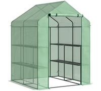 Outsunny Invernadero de Jardín Tipo Caseta 143x138x190 cm Vivero Casero 2 Niveles 4 Estantes Puerta Enrollable para Cultivos Verde Aosom España
