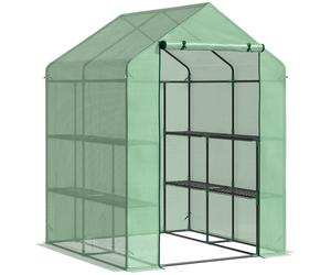 Outsunny Invernadero de Jardín Tipo Caseta 143x138x190 cm Vivero Casero 2 Niveles 4 Estantes Puerta Enrollable para Cultivos Verde Aosom España