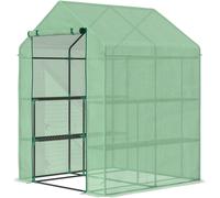 Outsunny Invernadero de Jardín Tipo Caseta Vivero Casero de Acero con 2 Niveles 4 Estantes 143x138x190 cm Verde