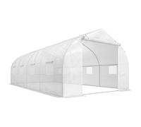 Outsunny Invernadero de Jardín Tipo Túnel con 8 Ventanas Transpirables Puerta Enrollable con Cremallera 593x300x200 cm Blanco Aosom España