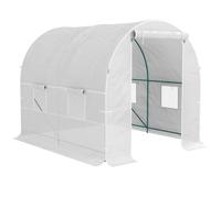 Outsunny Invernadero de Jardín tipo Túnel con Estructura de Acero y 4 Ventanas en PE 2.5x2x2m, Blanco Aosom España