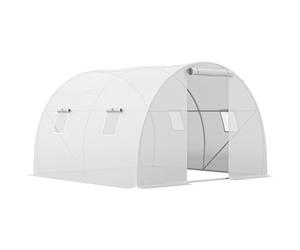 Outsunny Invernadero de jardín túnel 9 m² 4 ventanas, puerta enrollable con cremallera chasis acero galvanizado, lona PE 3 x 3 x 2 m blanco Aosom España
