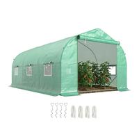 Outsunny Invernadero túnel 450x300x200 cm – 6 ventanas, estructura acero, cremallera verde