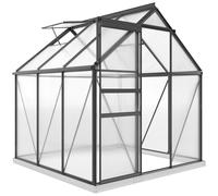 Outsunny Invernadero de Policarbonato y Aluminio con Puerta Abatible y Ventana de Techo, 3.6㎡, Gris