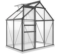 Outsunny Invernadero de Policarbonato y Aluminio con Puerta Batiente y Ventana de Techo, 192.5x131x200 cm, Gris Aosom España