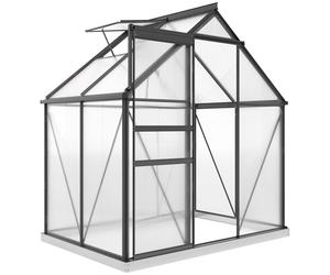 Outsunny Invernadero de Policarbonato y Aluminio con Puerta Batiente y Ventana de Techo, 192.5x131x200 cm, Gris Aosom España