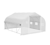 Outsunny Invernadero de Túnel 4x3x2 m Invernadero de Jardín con Puerta de Malla y 8 Ventanas Invernadero de Huerto con Techo Puntiagudo Persianas y Enrollables para Cultivos Plantas Verduras Blanco Wh