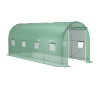 Outsunny Invernadero de Túnel 500x200x205 cm Grande para Jardín con Puerta Enrollable 8 Ventanas Cubierta PE 140 g/m² Verde Aosom España