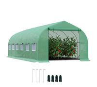 Outsunny Invernadero de Túnel 595x300x200 cm con 12 Ventanas Puerta Enrollable Cremallera para Cultivo Protección Plantas Verde Aosom España