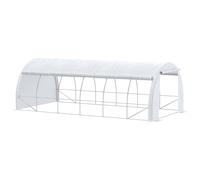 Outsunny Invernadero de Túnel de Jardín 6x3x2 m/4x3x2 m/3x3x2 m con Puerta y 12/8/6 Ventanas Enrollables de Polietileno 140 g/m² y Acero Galvanizado para Cultivos Plantas Flores Blanco White 597x302x2