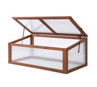 Outsunny Invernadero frío de Madera para Plantas 100 x 65 x 40cm Marrón | Pequeño invernadero de policarbonato, tapa superior abatible e inclinable